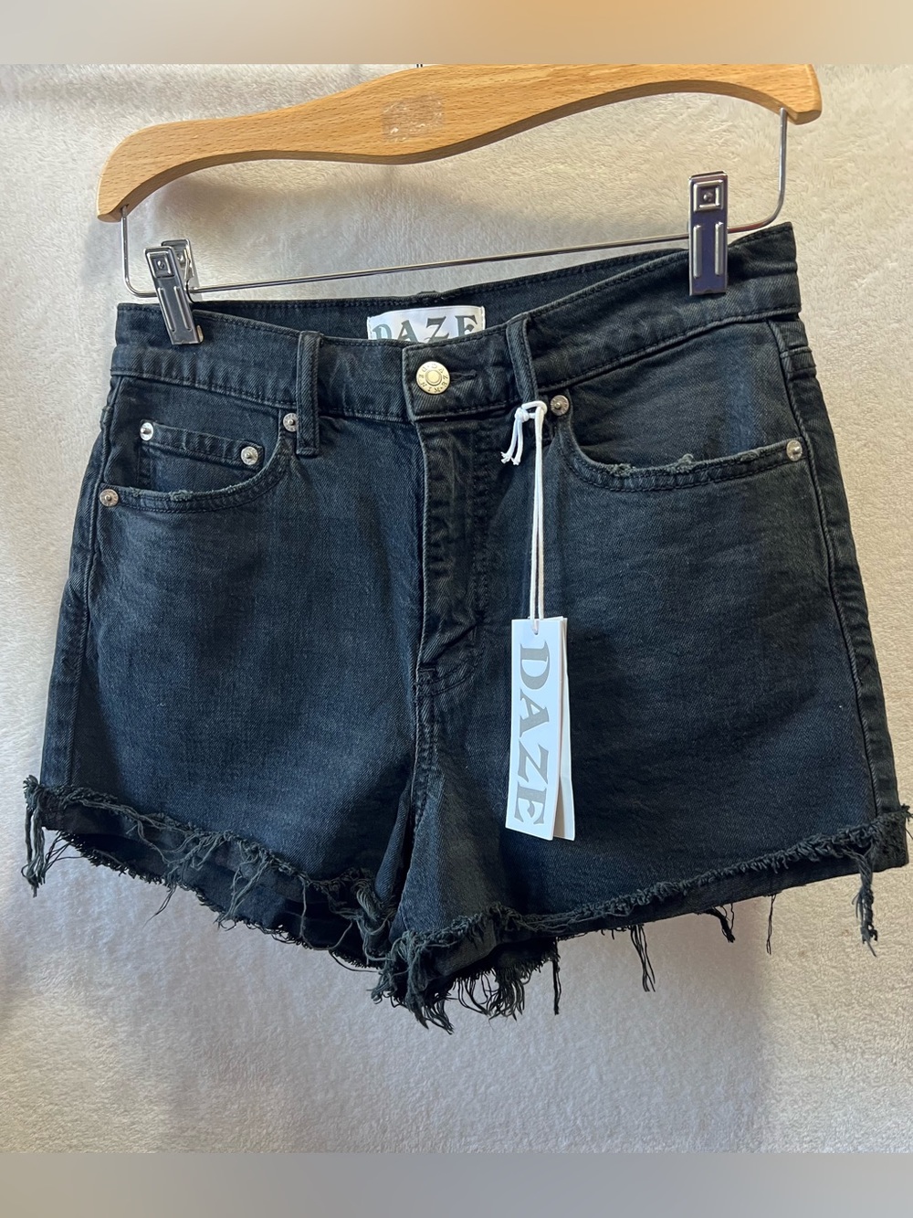 DAZE Black Frayed Hem Denim Shorts